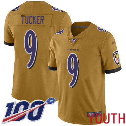 Baltimore Ravens Limited Gold Youth Justin Tucker Jersey NFL Football 9 100th Season Inverted Legend